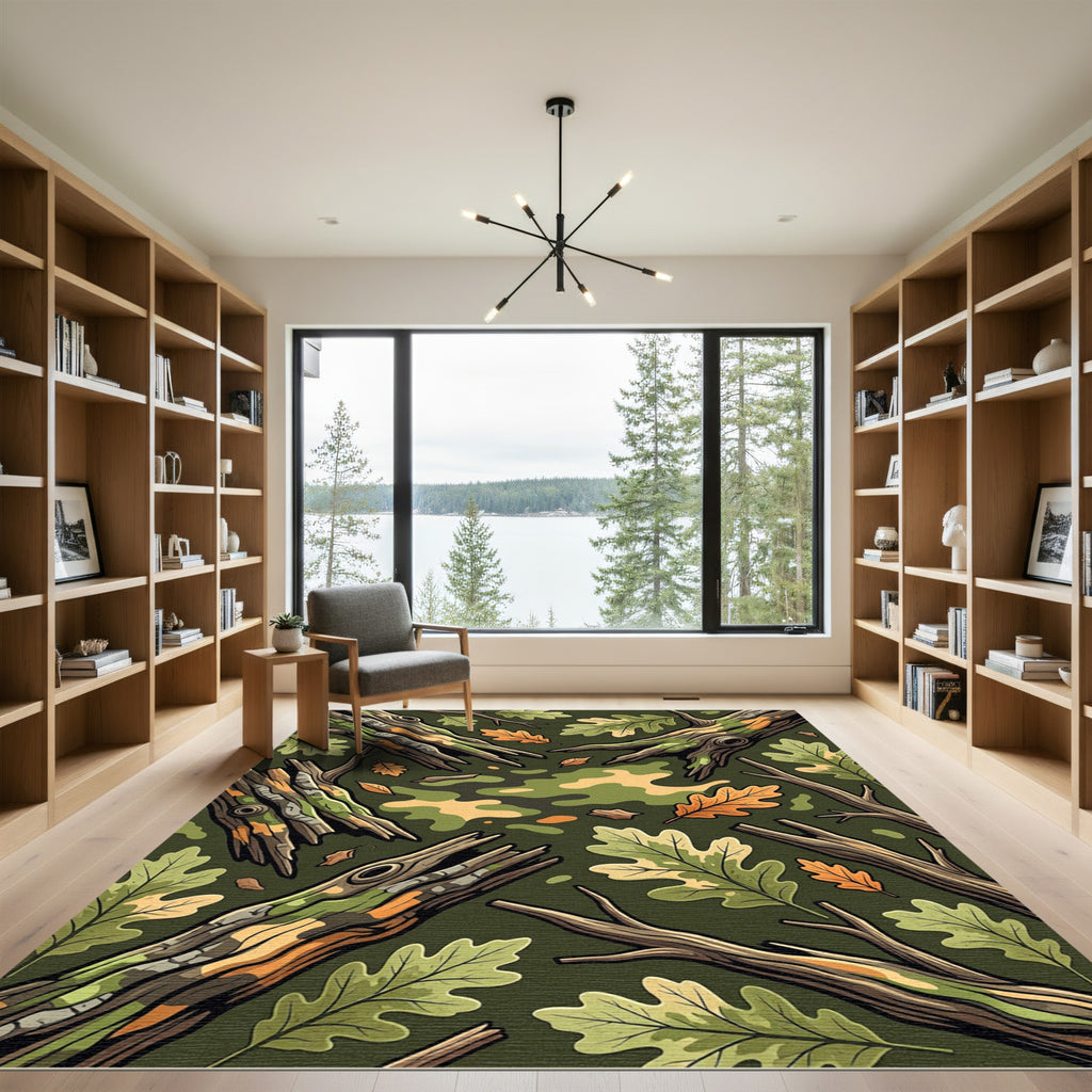 Earthy Forest Oak Branch Camo Rug