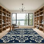 Navy Cream Geometric Southwestern Cross Rug