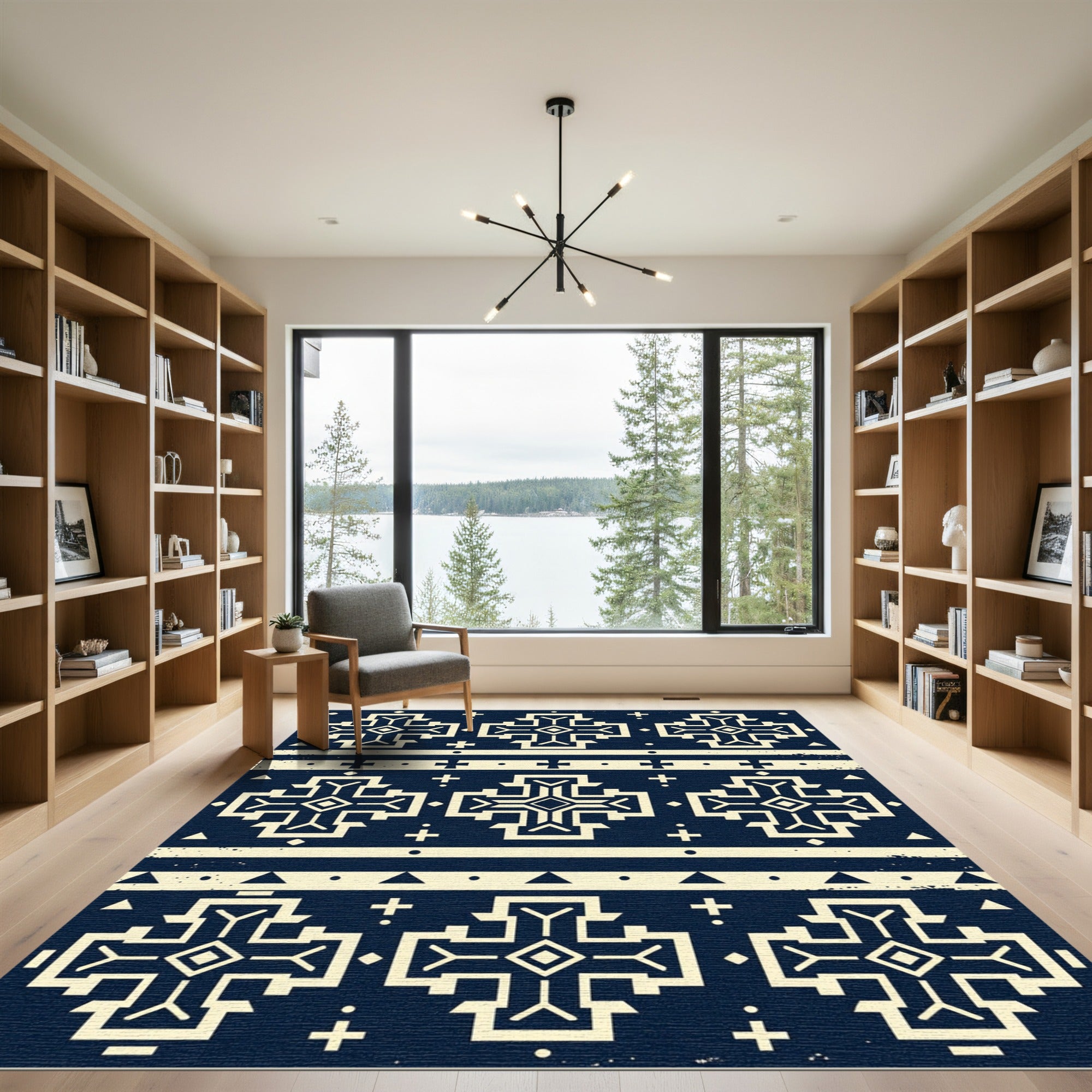 Navy Cream Geometric Southwestern Cross Rug