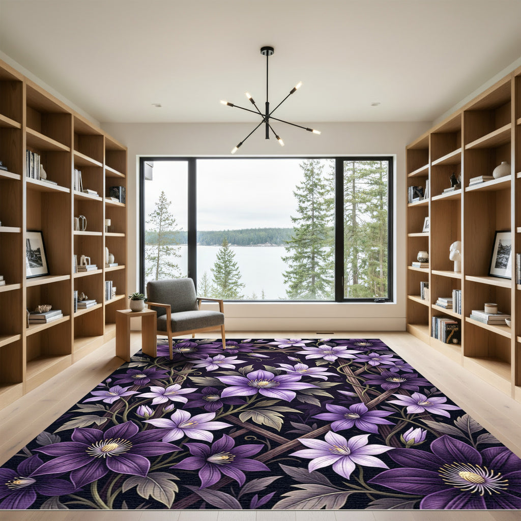 Elegant Purple Clematis Floral Trellis Rug