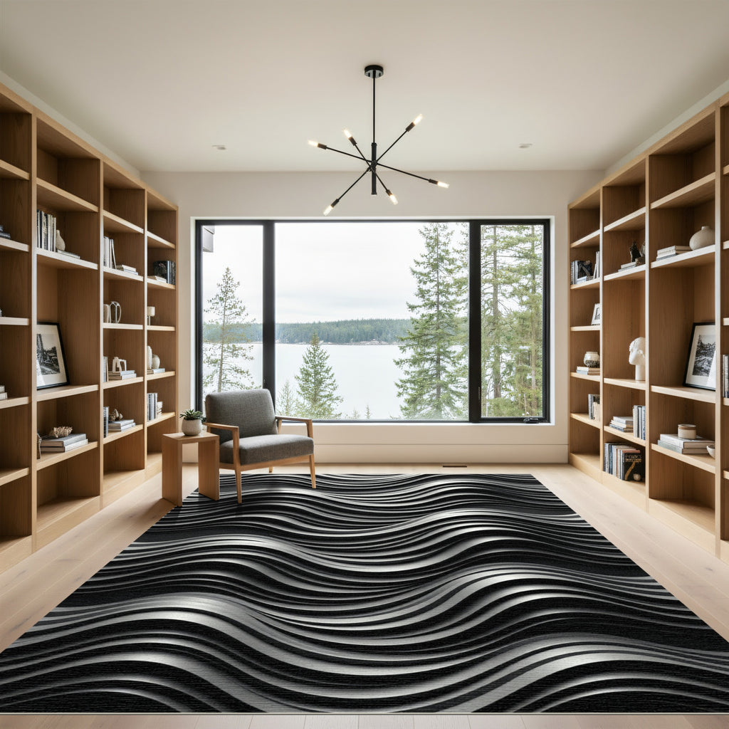 Monochrome Flowing Wave Surface Rug