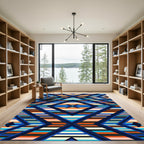 Vibrant Geometric Blue Orange Diamond Multistripe Rug