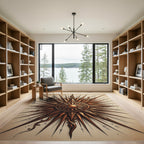 Intricate Golden Sunburst Compass Graphic Rug