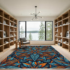 Vibrant Teal and Orange Star Mandala Rug