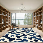 Playful Navy Bone and Dog House Rug