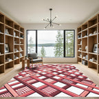 Geometric Crimson Interlocking Linear Grid Rug