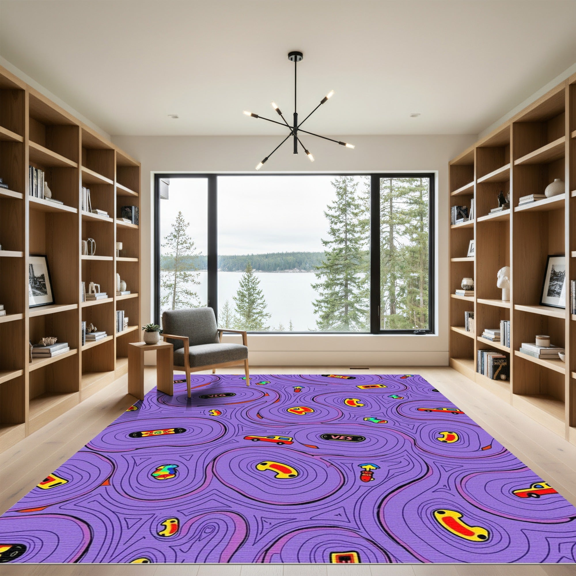 Purple Retro Cars and Skateboards Rug