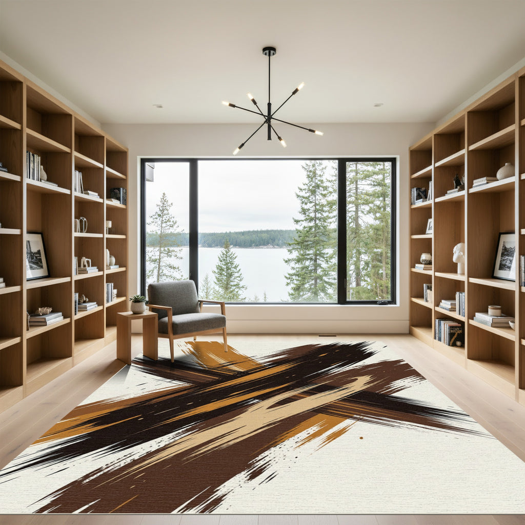 Earthy Tones Abstract Brush Strokes Rug