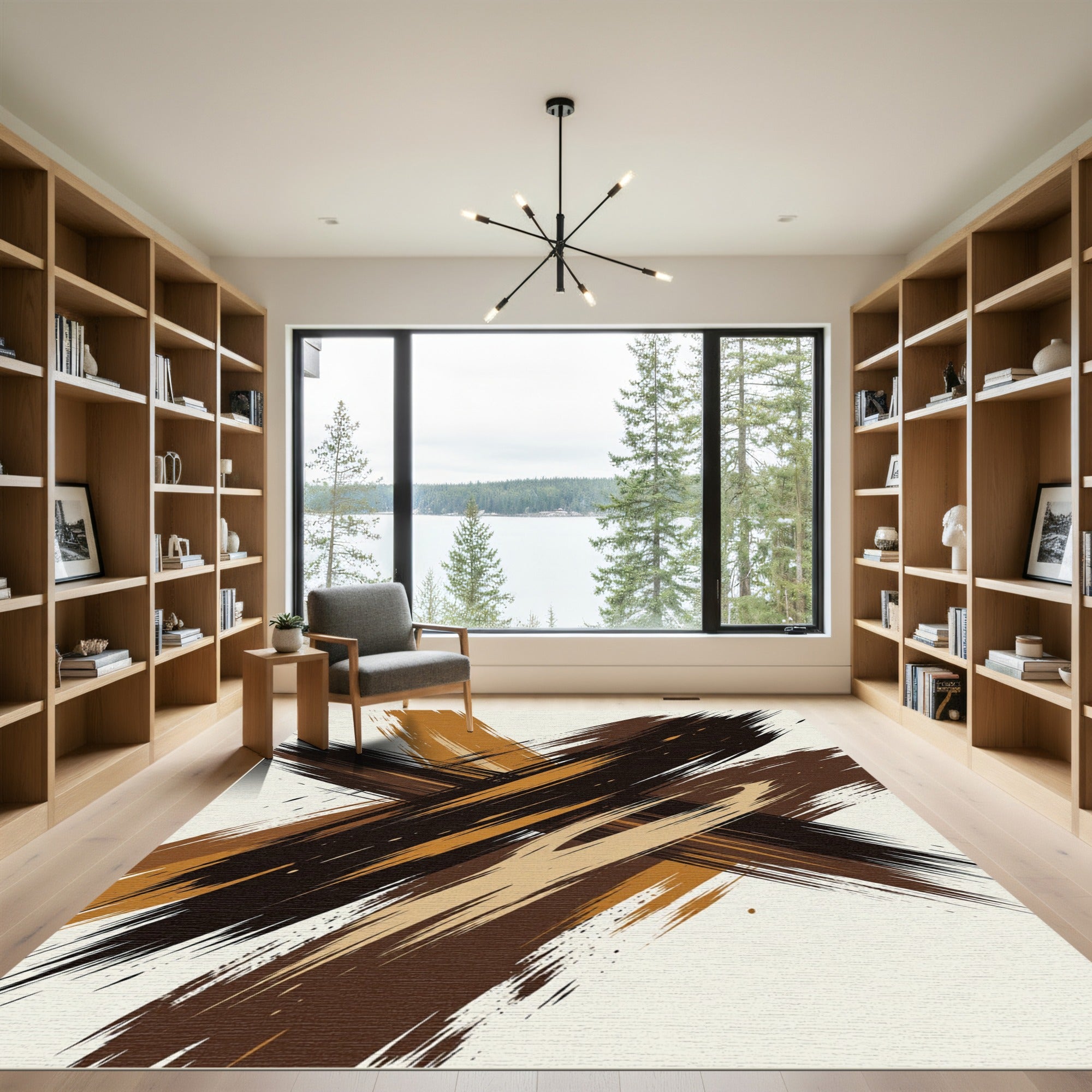 Earthy Tones Abstract Brush Strokes Rug