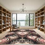 Pink Damask Heart Baroque Flourish Rug