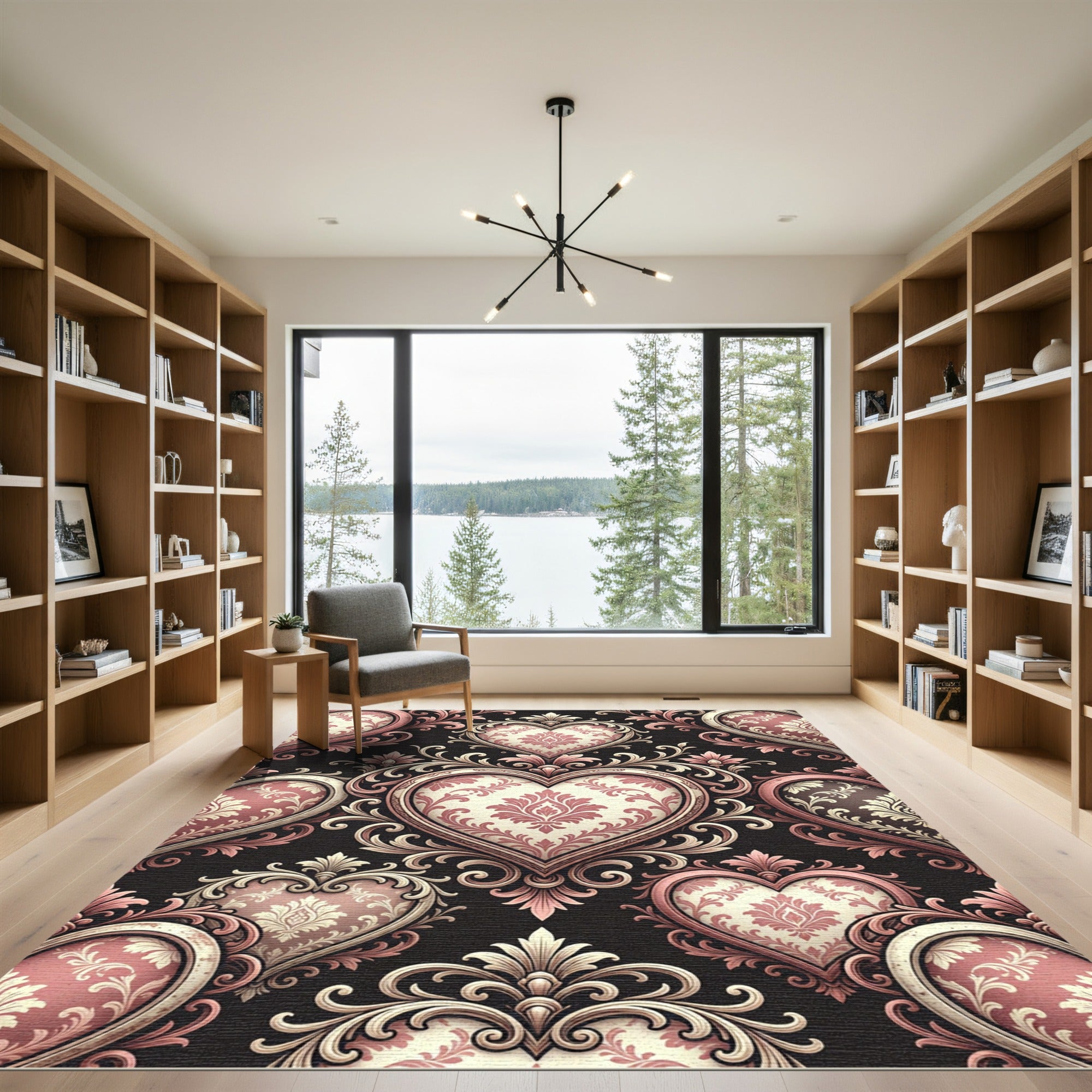 Pink Damask Heart Baroque Flourish Rug