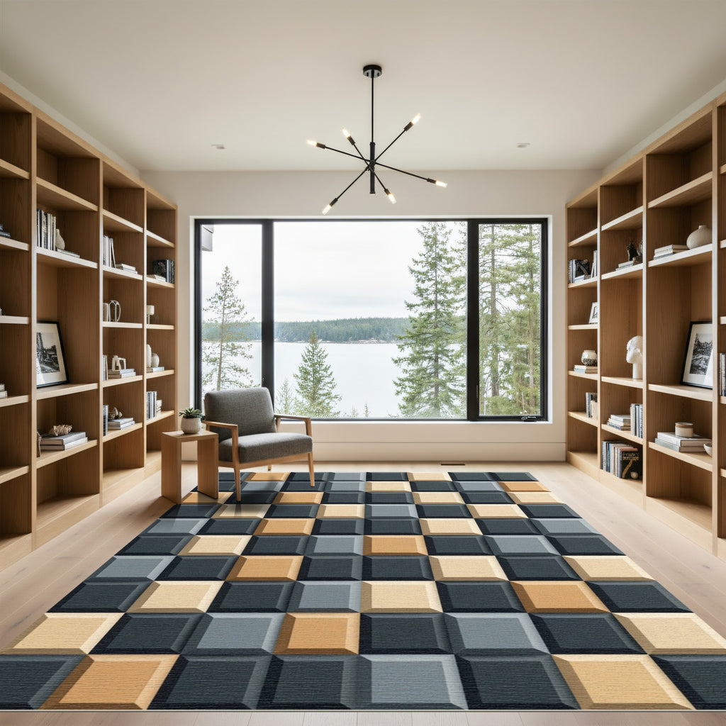Geometric Tonal Square Relief Rug