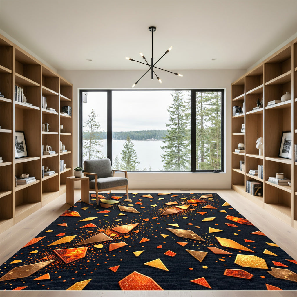 Abstract Golden Geometric Shard Mosaic Rug