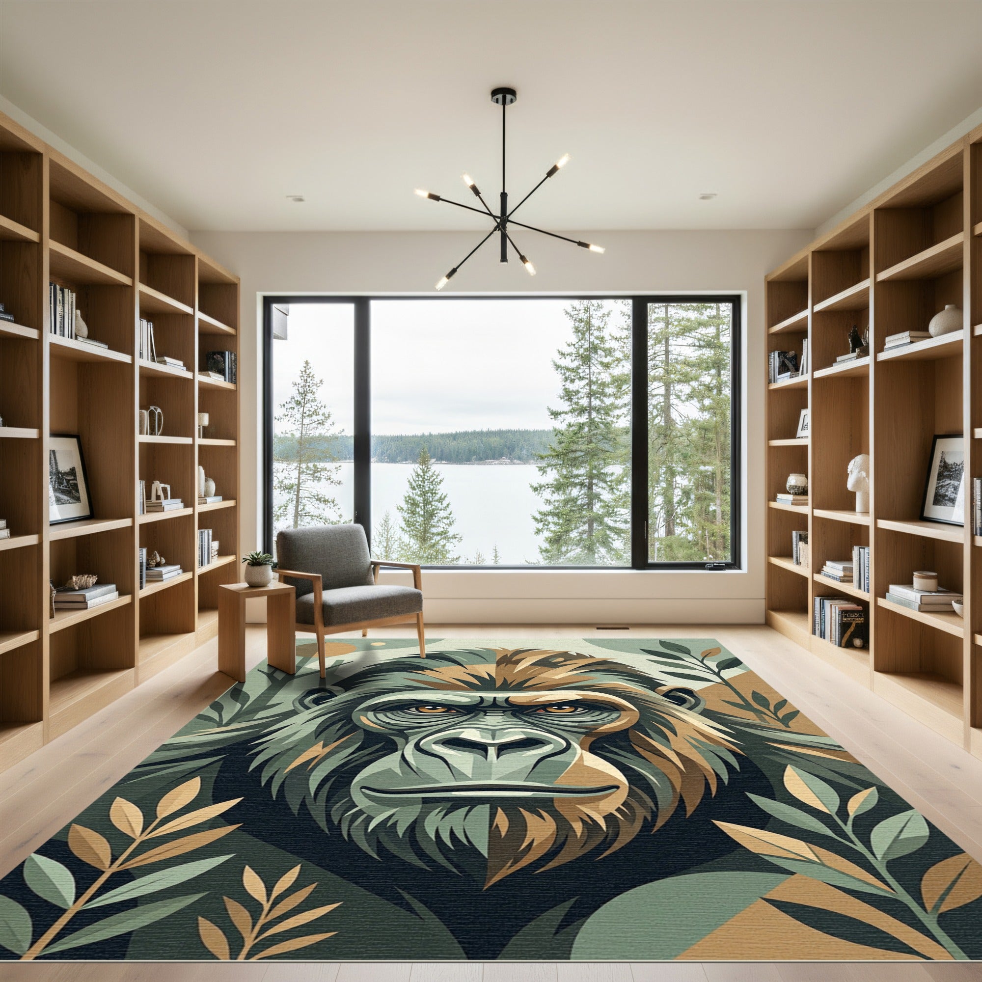 Majestic Jungle Gorilla Earth Tone Portrait Rug