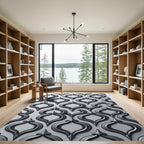 Sophisticated Black Sculpted Gothic Trellis Rug