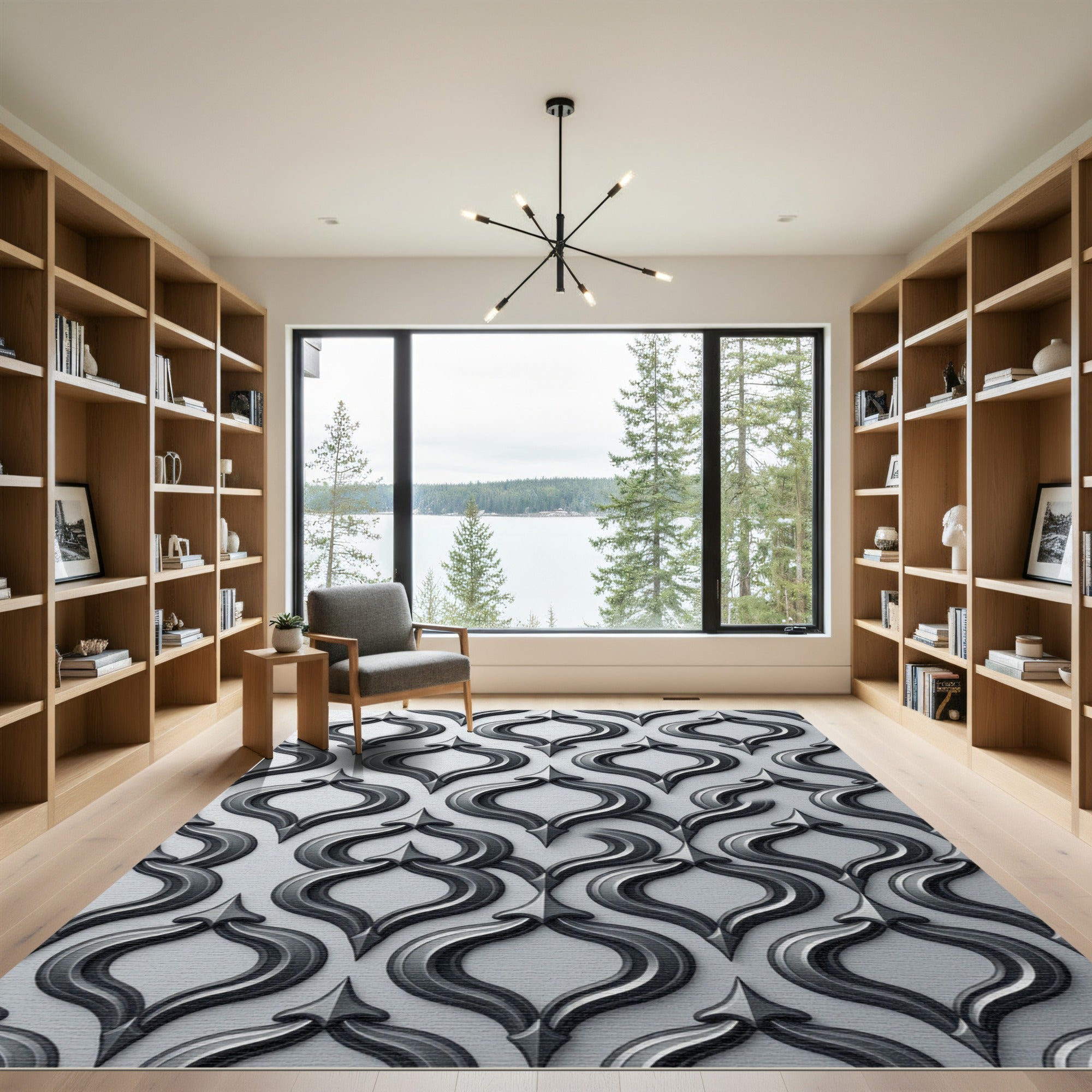 Sophisticated Black Sculpted Gothic Trellis Rug