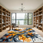 Abstract Golden Floral Ink Flow Rug