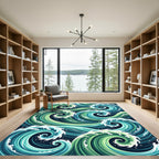 Abstract Teal Green Swirling Ocean Waves Rug