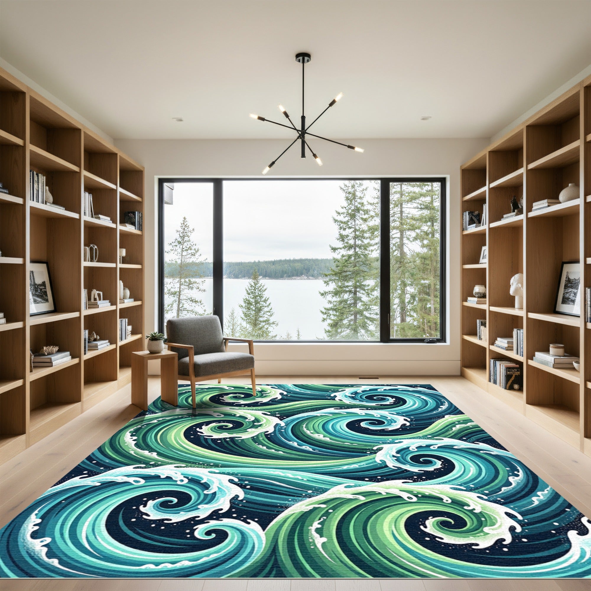 Abstract Teal Green Swirling Ocean Waves Rug