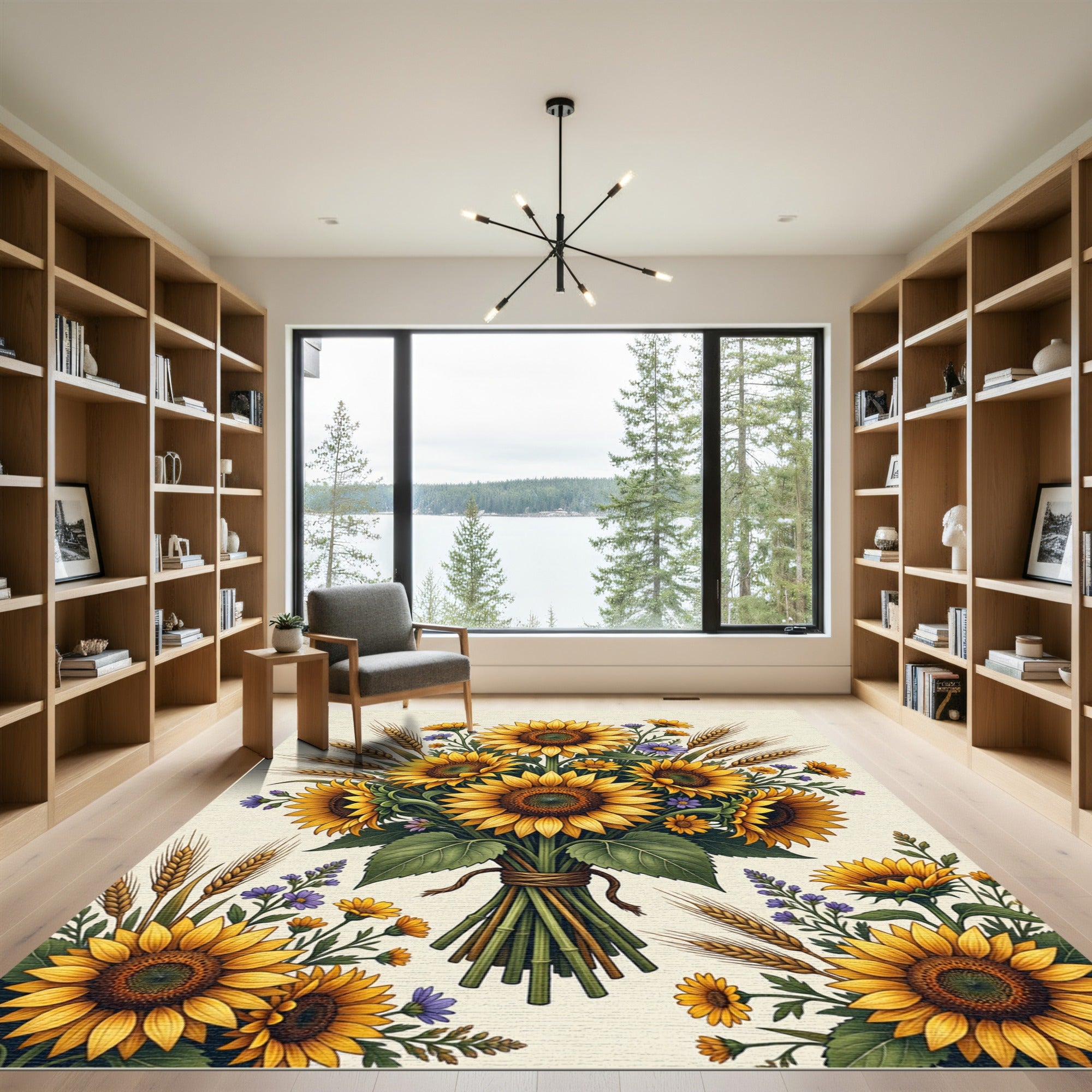 Golden Sunflowers Wheat Meadow Bouquet Rug