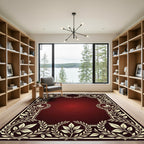 Elegant Cream Laurel Wreath Burgundy Rug