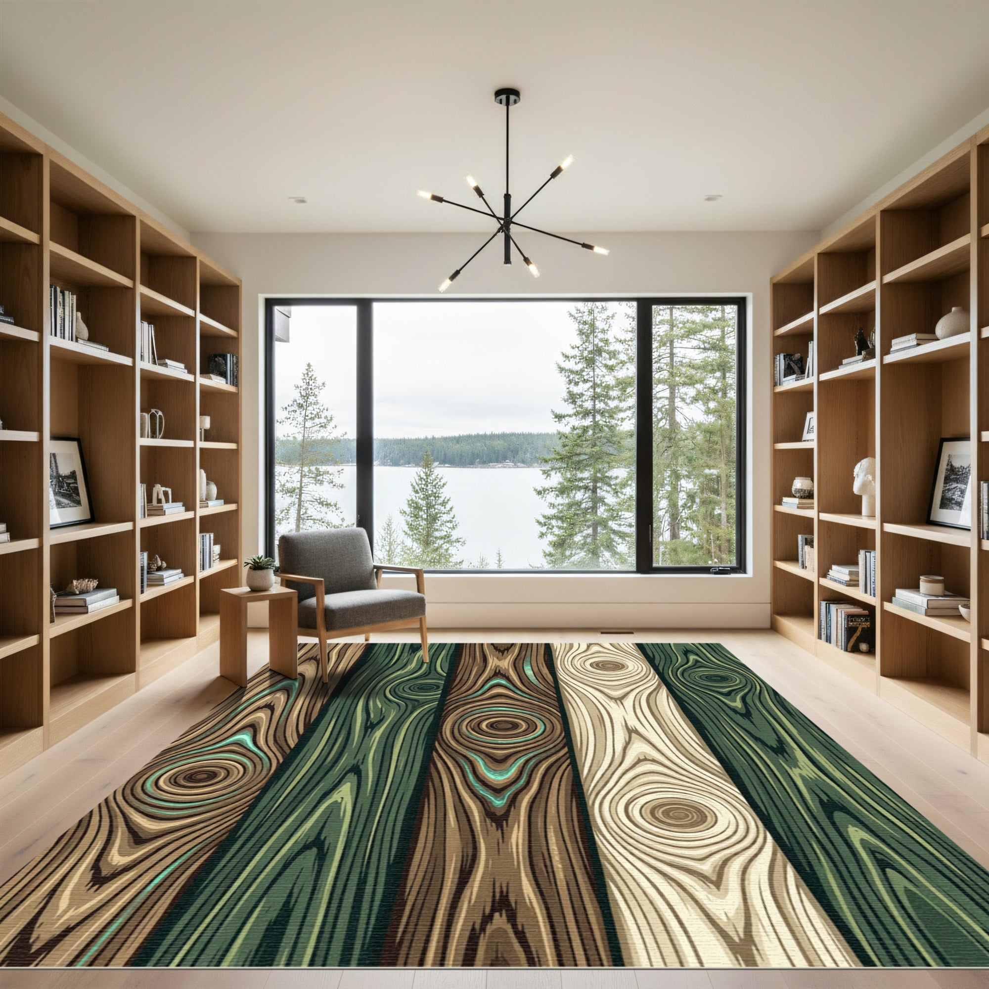 Rustic Earthy Tone Wood Grain Plank Rug