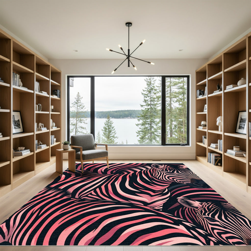 Vibrant Pink Striped Abstract Zebra Rug