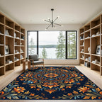 Floral Medallion Teal and Amber Gold Rug