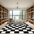 Black White Cracked Checkered Square Rug