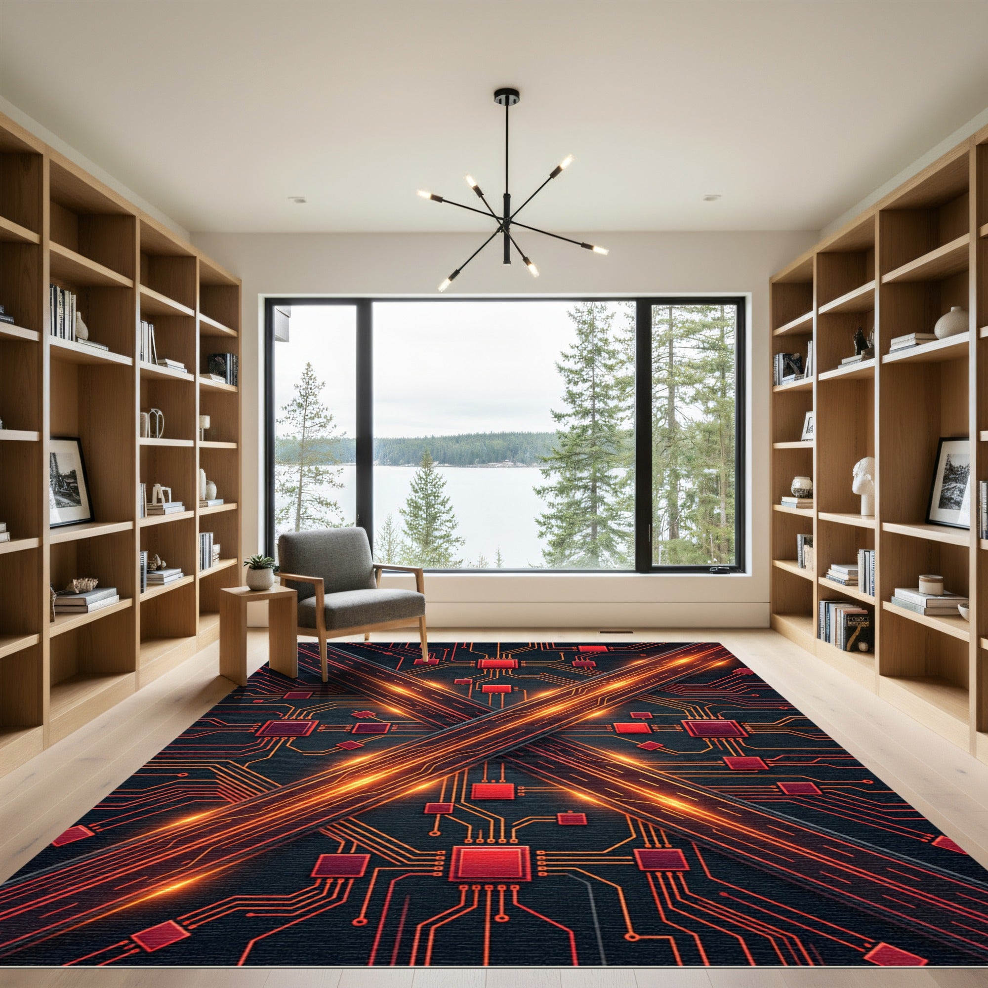 Circuit Board Red Circuitry Abstract Rug