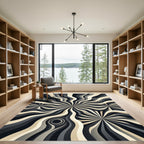 Monochrome Wavy Swirl Abstract Area Rug