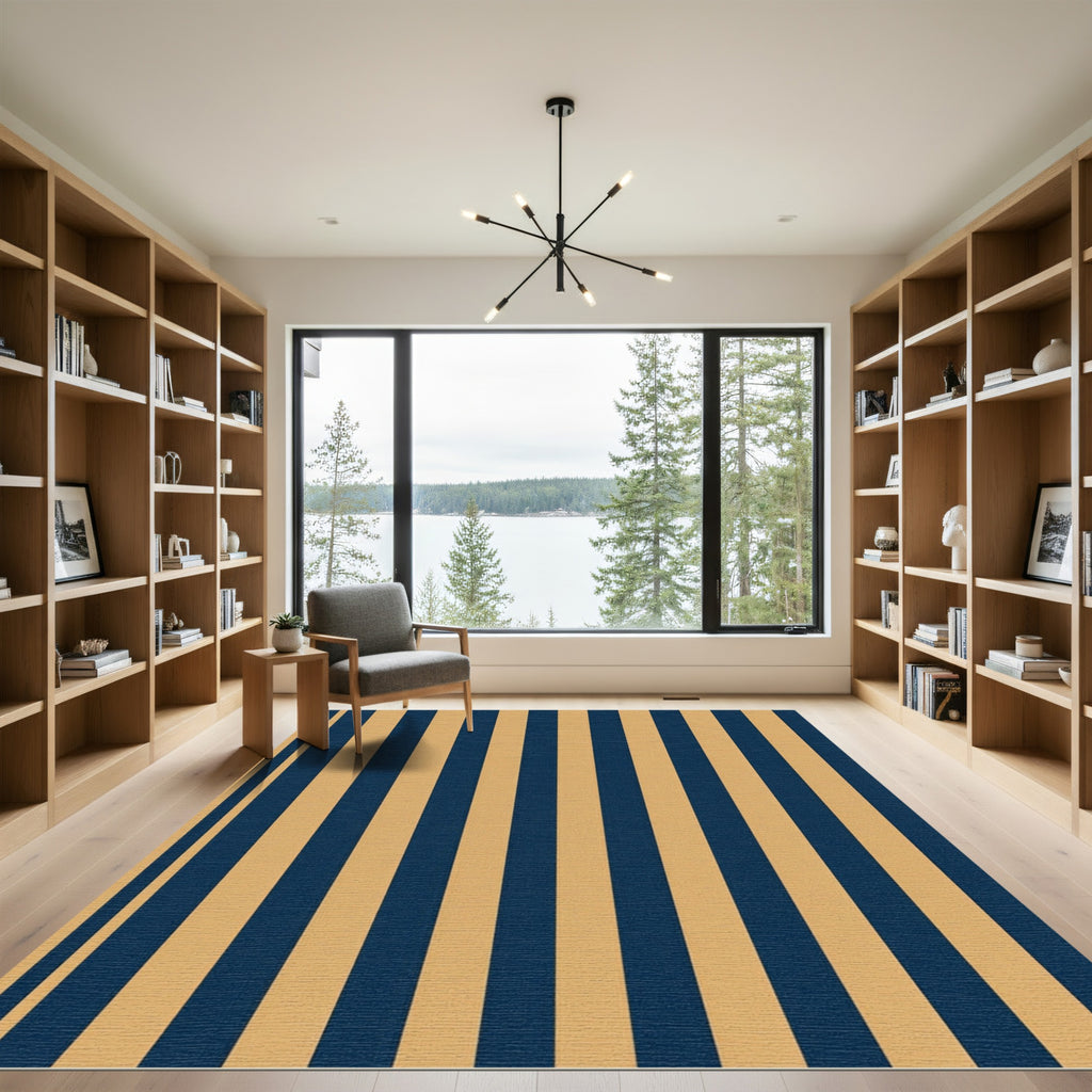 Classic Navy and Gold Vertical Stripe Rug