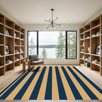 Classic Navy and Gold Vertical Stripe Rug
