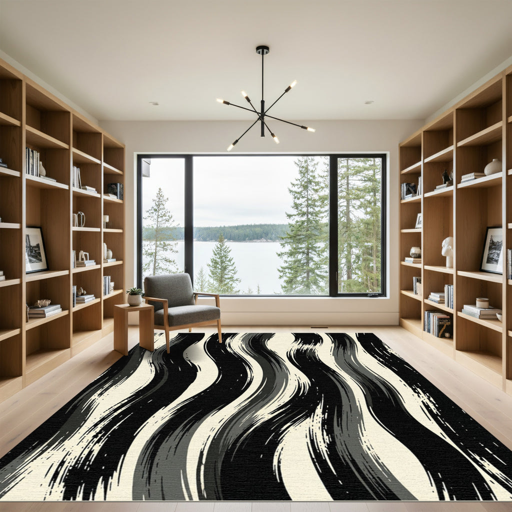 Abstract Monochrome Wavy Vertical Stripe Rug