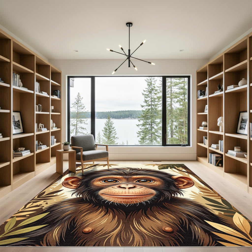 Whimsical Baby Chimpanzee Jungle Portrait Rug