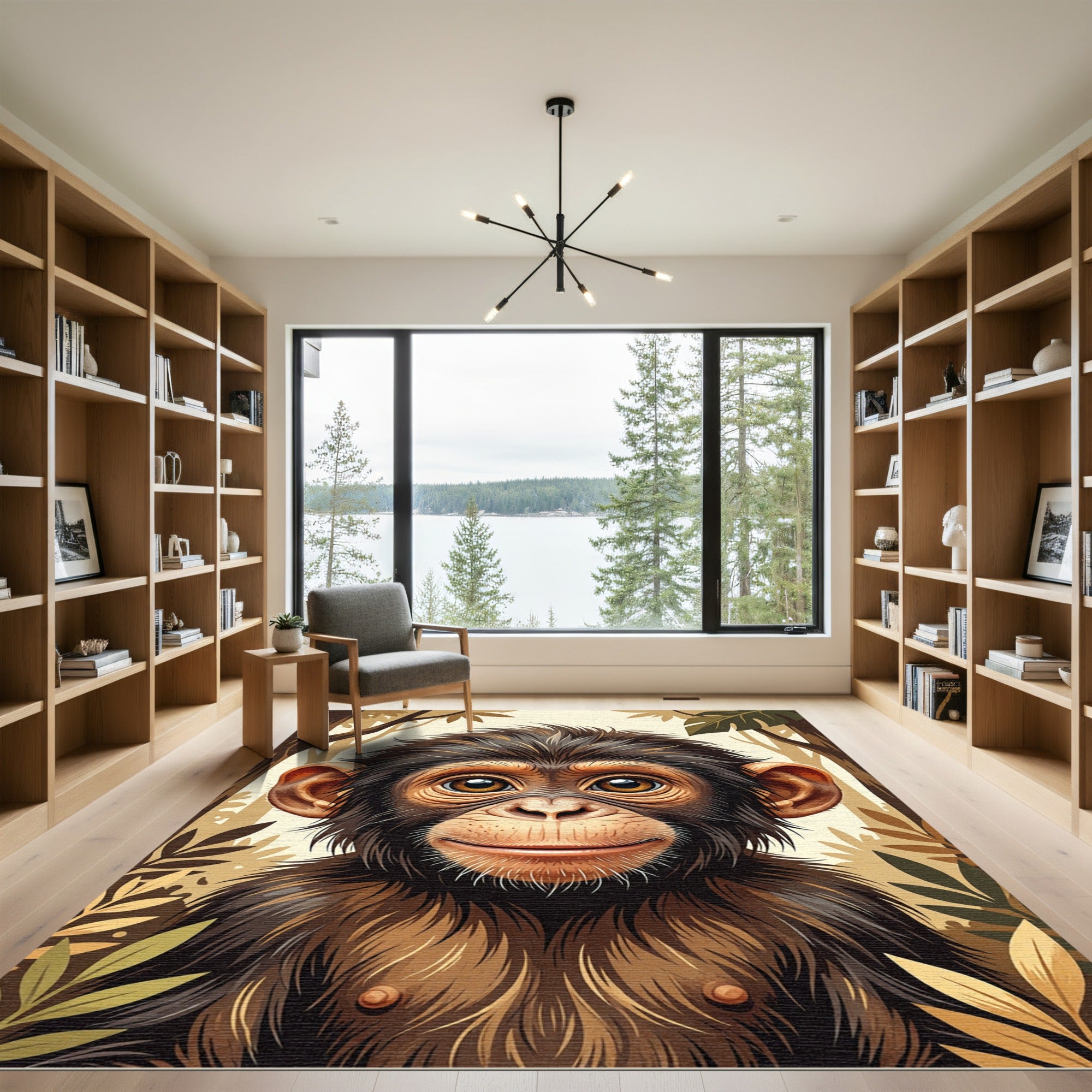 Whimsical Baby Chimpanzee Jungle Portrait Rug