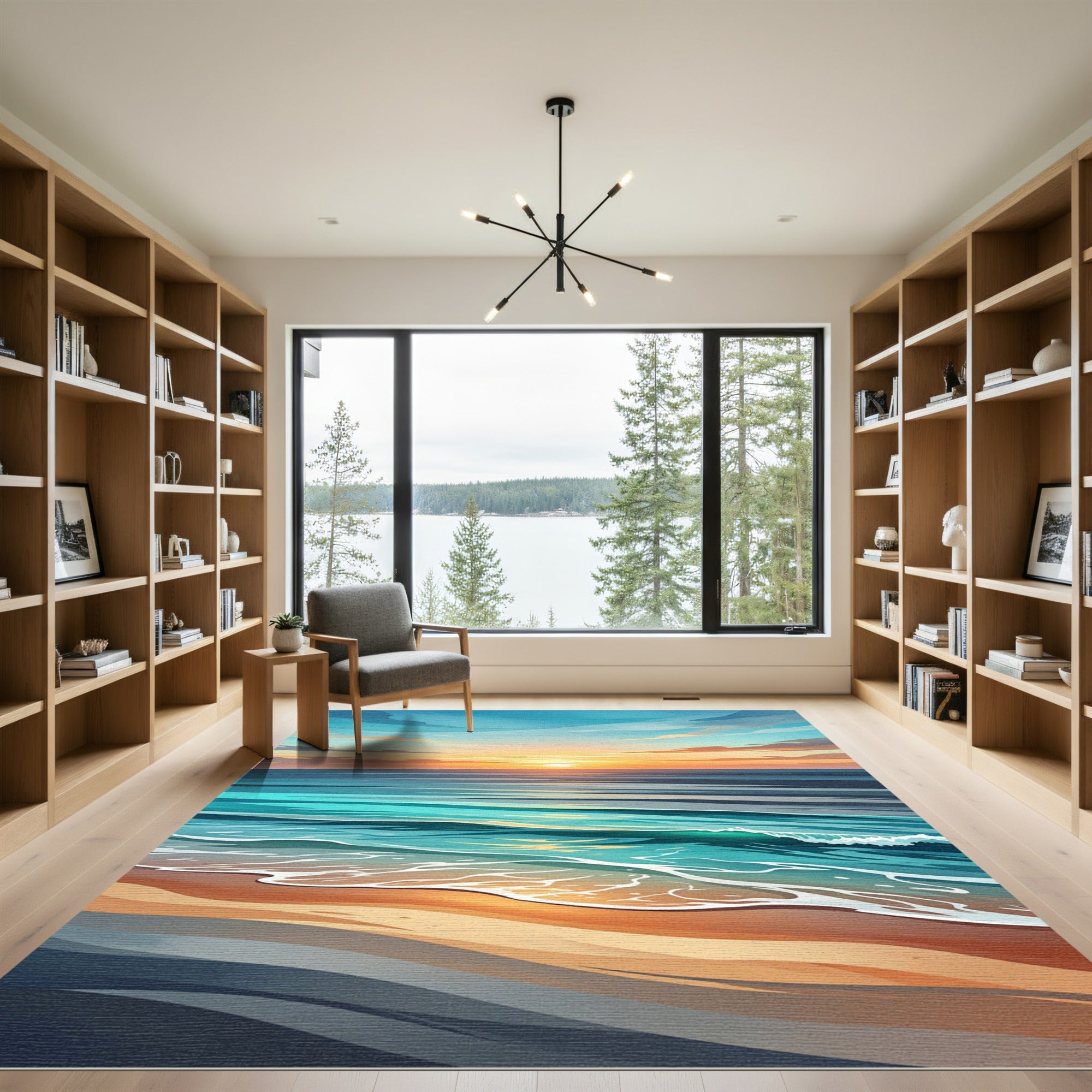 Ethereal Golden Sunset Coastal Wave Rug