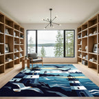 Coastal Lighthouse Birds Navy Nautical Landscape Rug