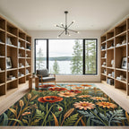 Orange Poppy Floral Meadow Field Rug
