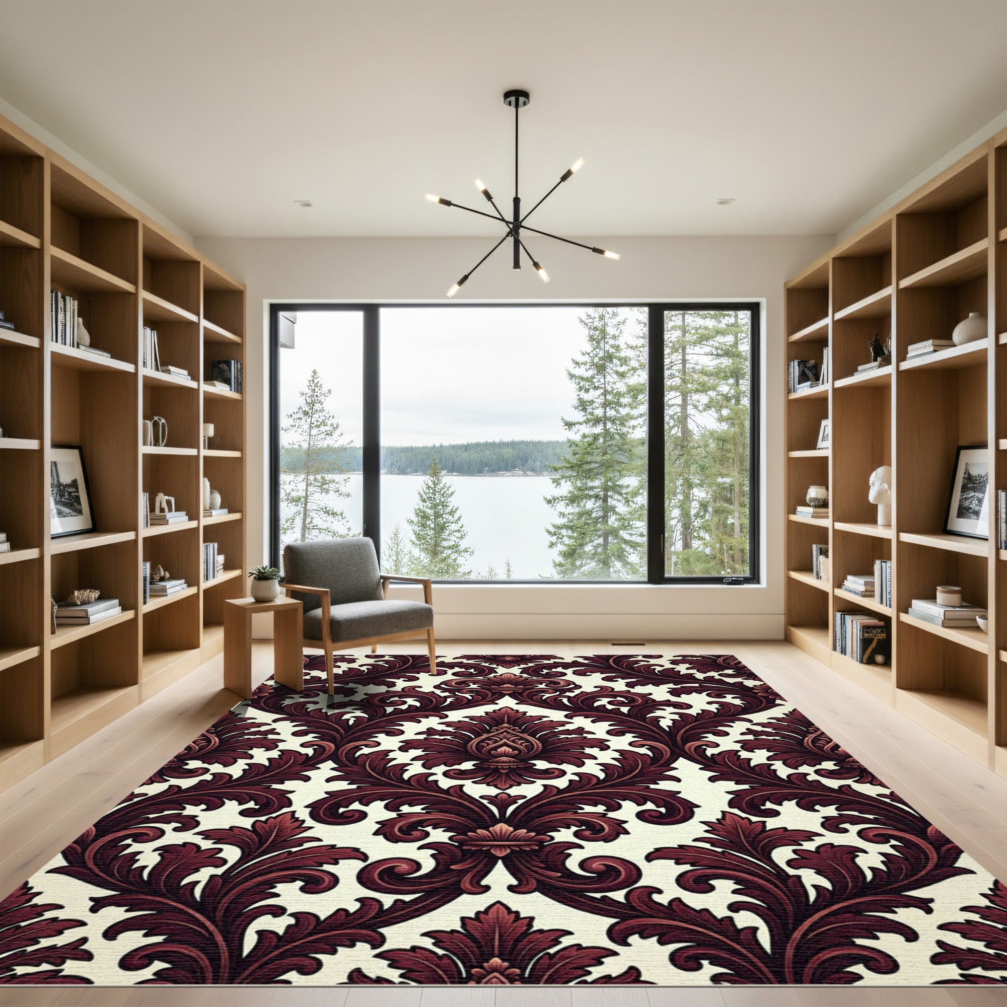 Rich Burgundy Acanthus Leaf Scroll Rug