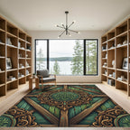 Ornate Emerald Green Wooden Filigree Medallion Rug