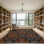 Ornate Burnt Orange Charcoal Damask Rug