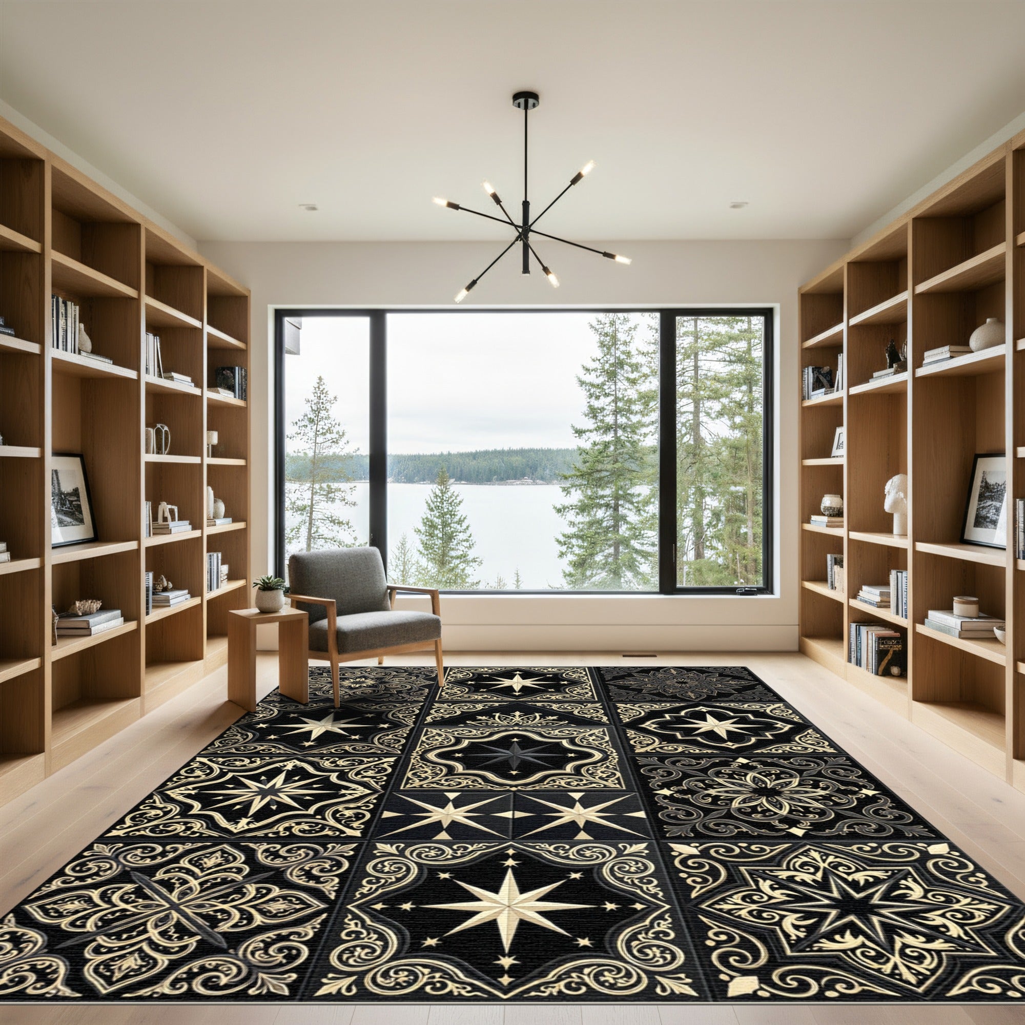 Black Gold Celestial Tile Medallion Rug