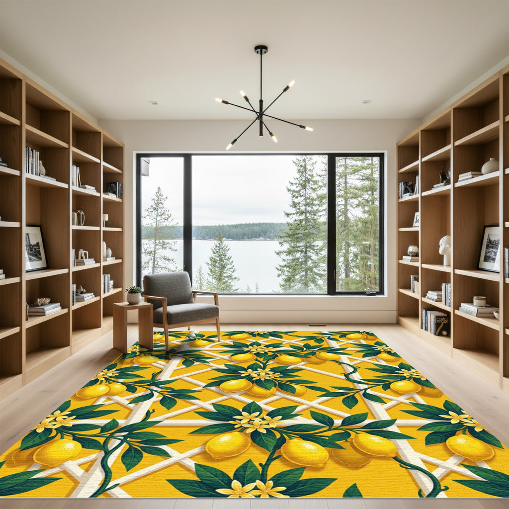 Sunny Lemon Trellis Floral Garden Rug