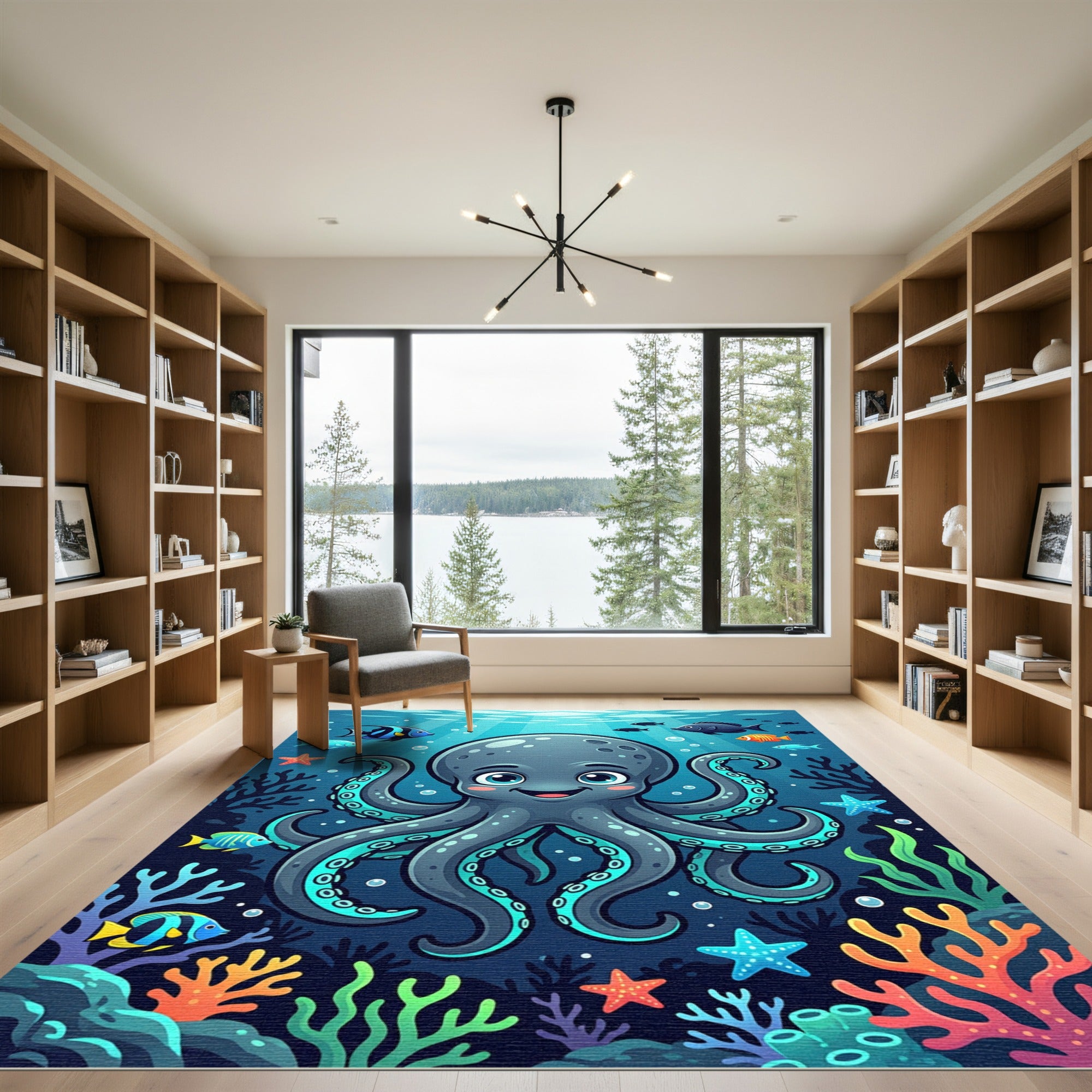 Cute Deep Sea Octopus Coral Reef Rug