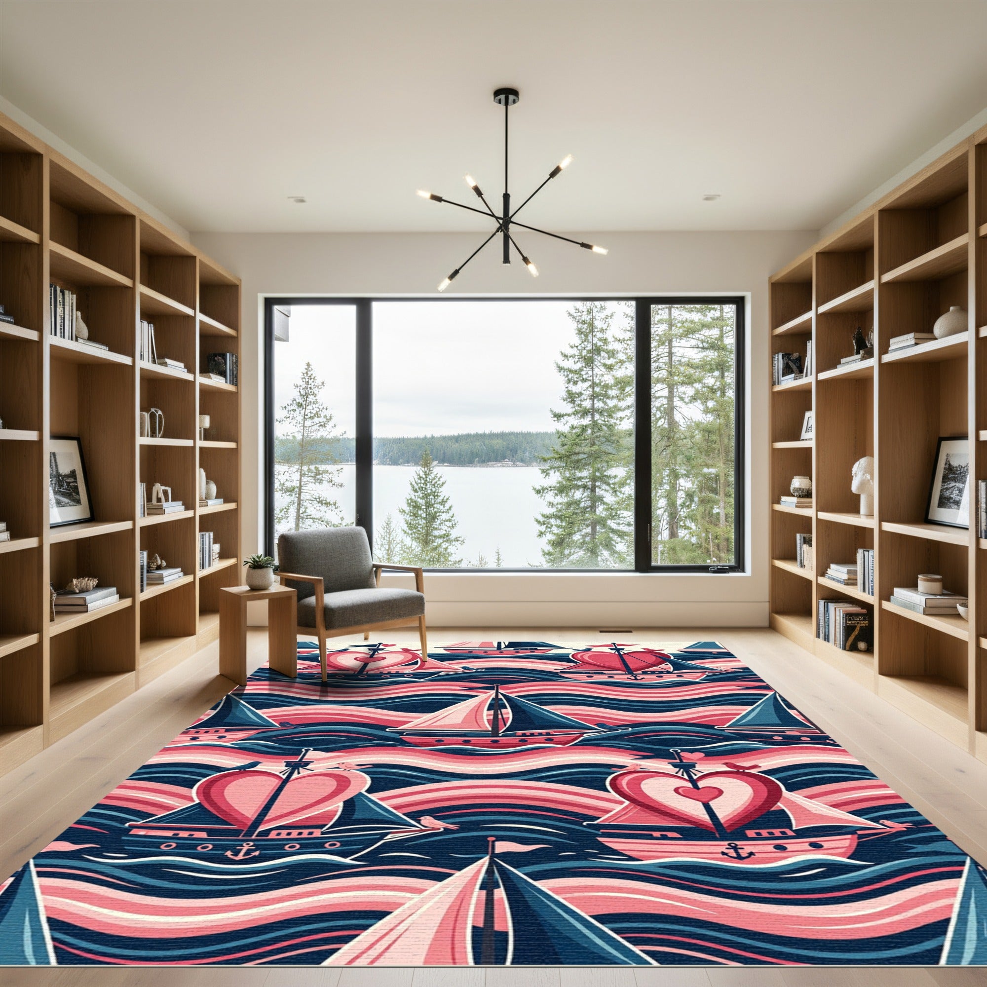 Nautical Heart Sailboat Wave Composition Rug