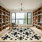 Black Fleur-de-lis Antique Cream Backdrop Rug