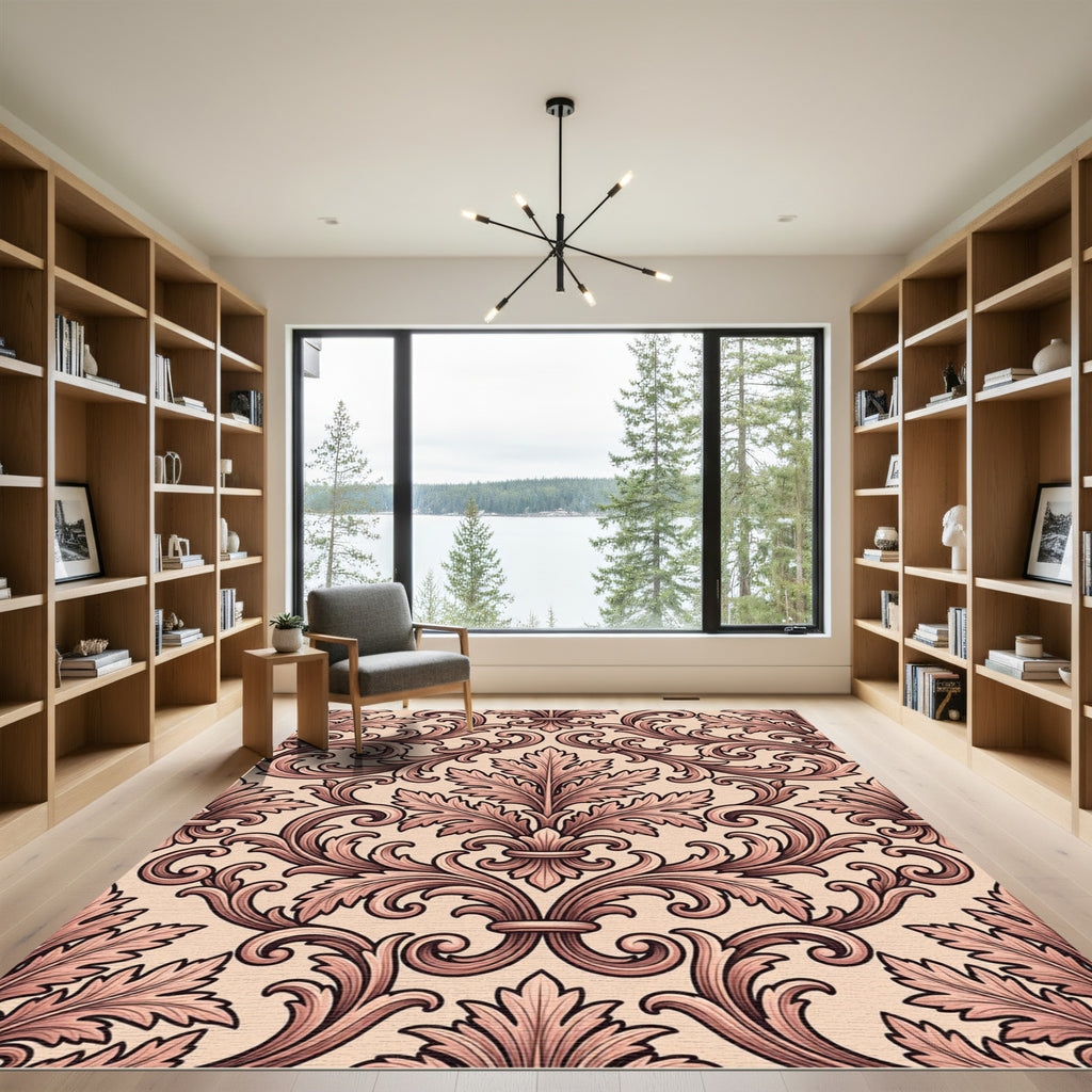 Elegant Pink Acanthus Scroll Rug
