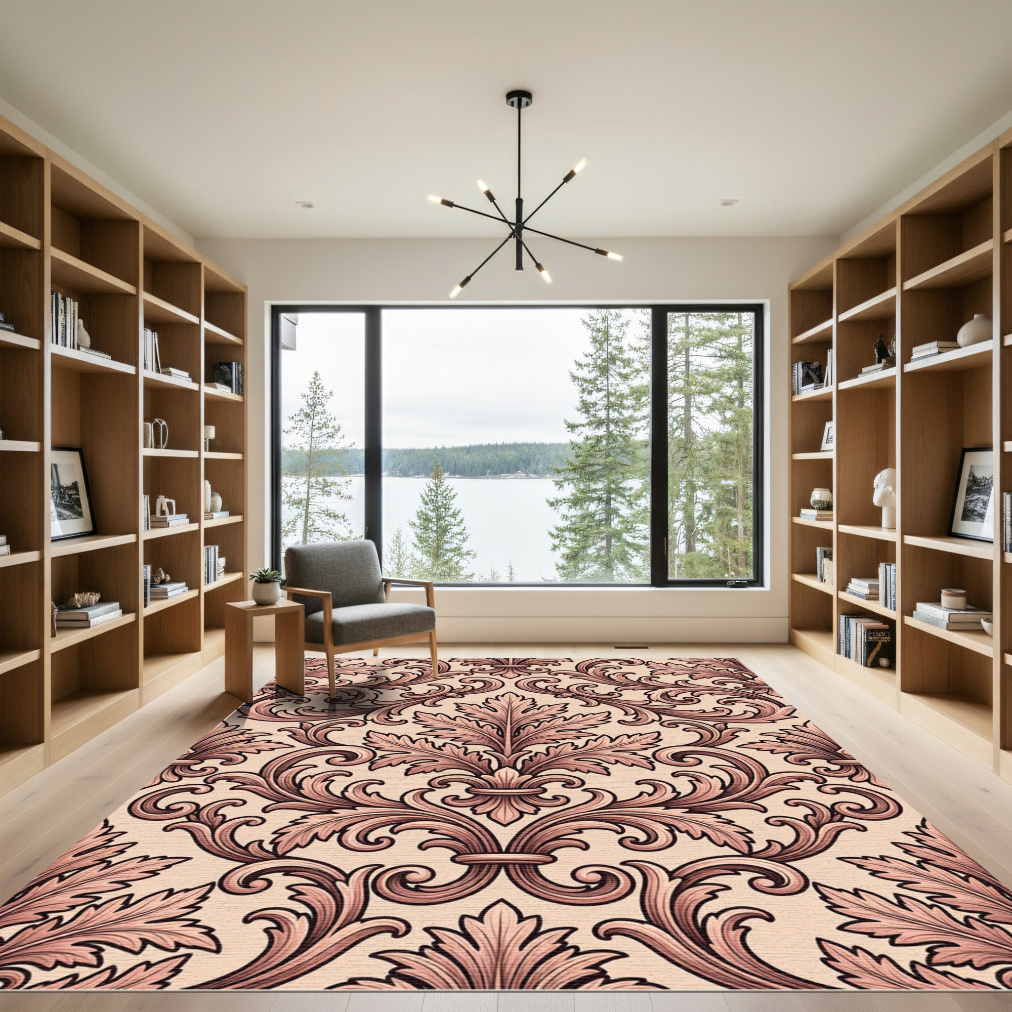 Elegant Pink Acanthus Scroll Rug