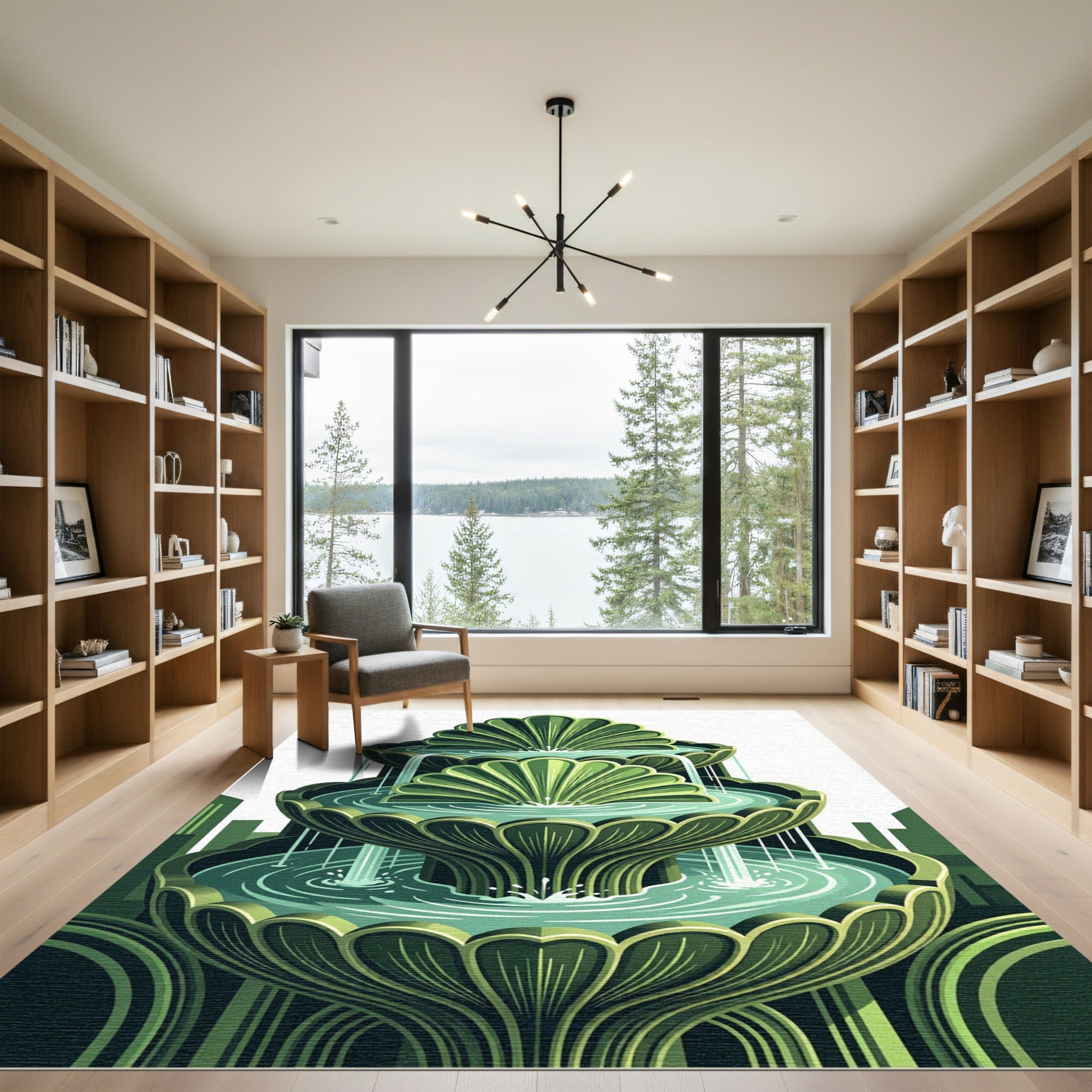 Emerald Green Fountain Art Deco Rug